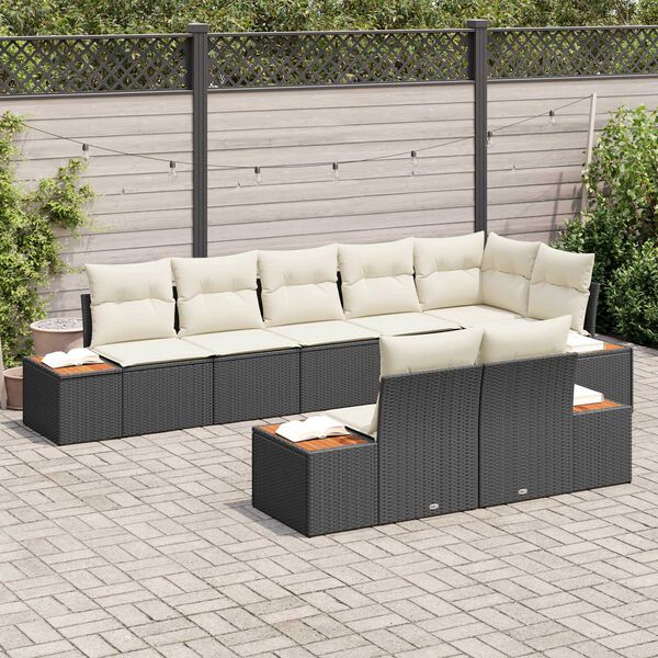vidaXL Ensemble de canap&eacute; de jardin 8 pcs Noir et Cr&egrave;me Polyrotin
