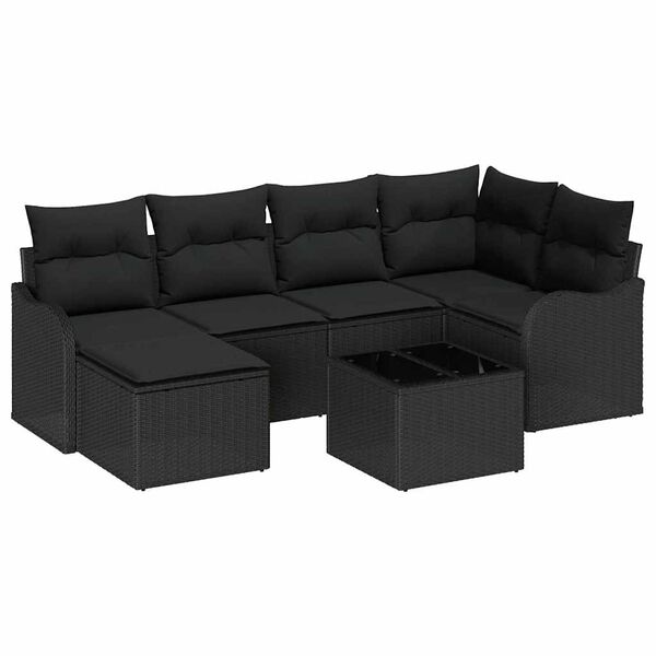 vidaXL Ensemble de canap&eacute; de jardin avec coussin 7 pcs Noir Poly rotin