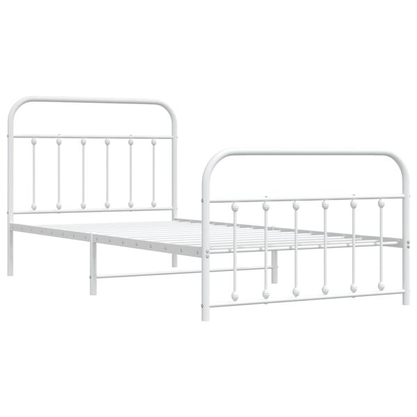 vidaXL Cadre de lit m&eacute;tal sans matelas et pied de lit blanc 107x203 cm