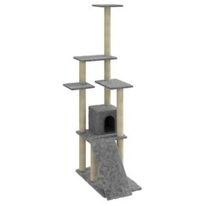 vidaXL Arbre &agrave; chat avec griffoirs en sisal Gris clair 155 cm