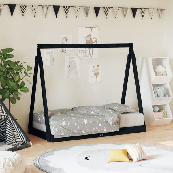vidaXL Cadre de lit pour enfant noir 70x140 cm bois de pin massif