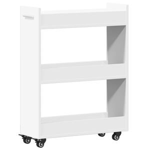 vidaXL Armoire avec roues blanc 60x22x79 cm bois d'ing&eacute;nierie