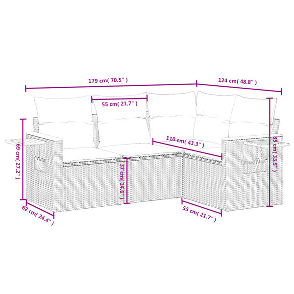 vidaXL Salon de jardin avec coussins 4 pcs beige r&eacute;sine tress&eacute;e