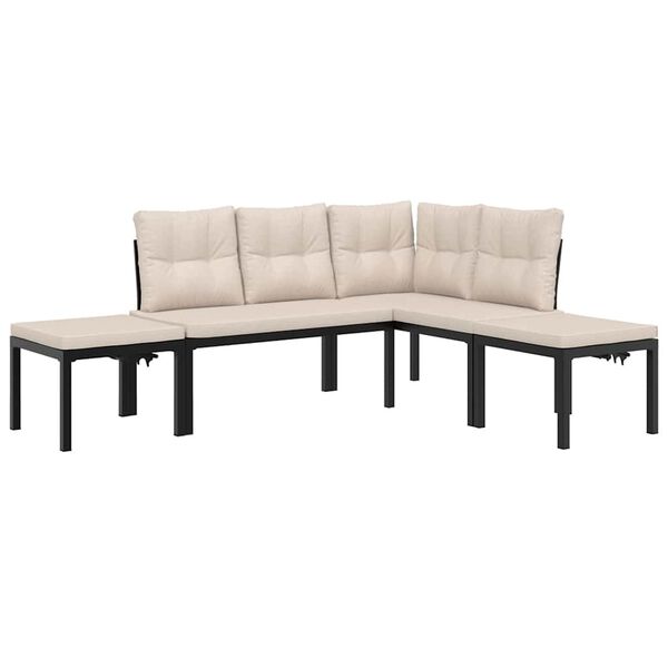 vidaXL Salon de jardin avec coussins 4 pcs noir acier enduit de poudre