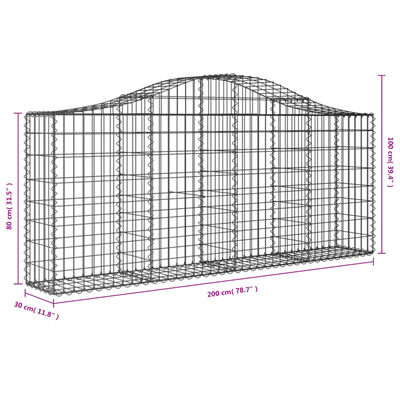 vidaXL Paniers à gabions arqués 5 pcs 200x30x80/100 cm Fer galvanisé