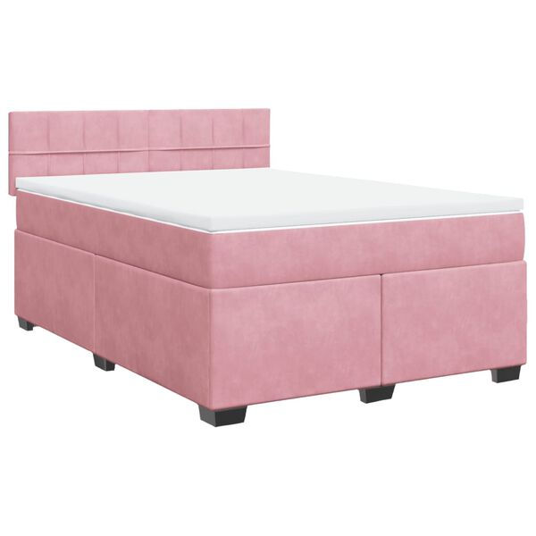 vidaXL Sommier &agrave; lattes de lit avec matelas Rose 140x200 cm Velours