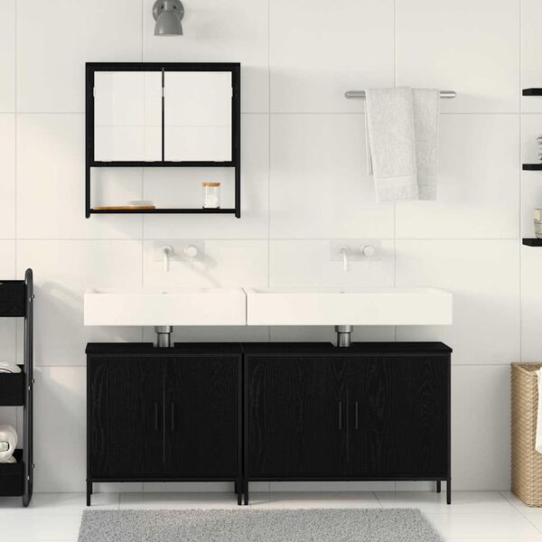 vidaXL Ensemble de mobilier de salle de bain avec &eacute;tag&egrave;re 3 pcs Noir
