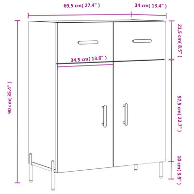 vidaXL Buffet Blanc brillant 69,5x34x90 cm Bois d'ingénierie