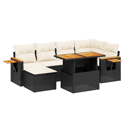 vidaXL Salon de jardin 7 pcs avec coussins noir résine tressée