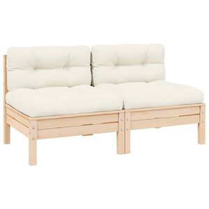 vidaXL Canap&eacute; 2 places de jardin et coussins cr&egrave;me Bois de pin solide
