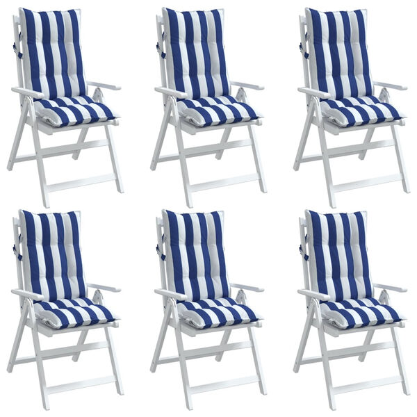 vidaXL Coussins de chaise &agrave; dossier haut lot de 6 rayures bleu/blanc