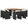 vidaXL Ensemble &agrave; manger de jardin 9pcs coussins noir r&eacute;sine tress&eacute;e