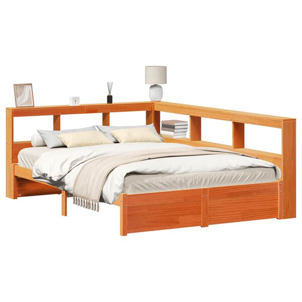 vidaXL Lit Biblioth&egrave;que avec stockage 2 pcs Cire marron 200 x 140 cm