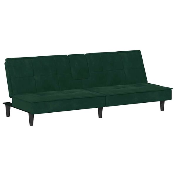 vidaXL Canap&eacute;-lit avec porte-gobelets vert fonc&eacute; velours
