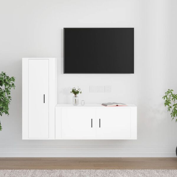 vidaXL Ensemble de meubles TV 2 pcs Blanc Bois d'ingénierie