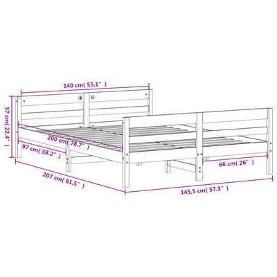 vidaXL Cadre de lit sans matelas cire marron 140x200cm bois pin massif