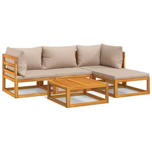 vidaXL Salon de jardin 5 pcs avec coussins taupe bois massif