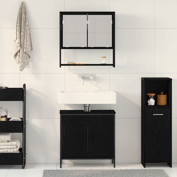 vidaXL Ensemble de mobilier de salle de bain avec &eacute;tag&egrave;re 2 pcs Noir