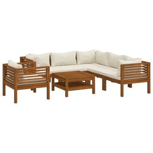 vidaXL Salon de jardin 7 pcs avec coussin cr&egrave;me Bois d'acacia solide