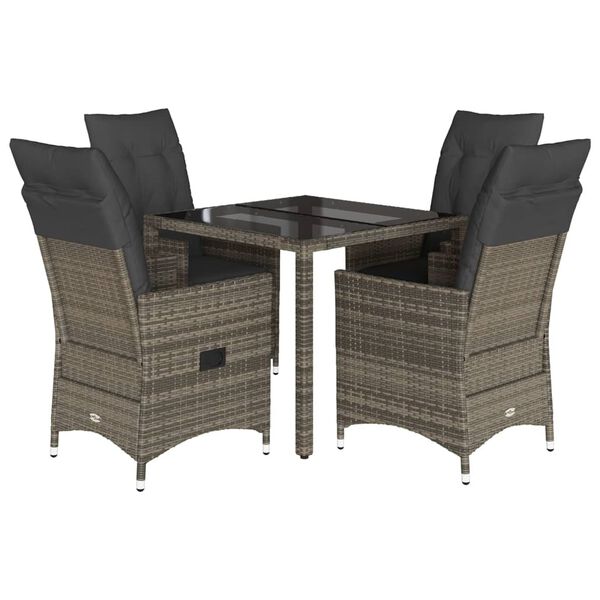 vidaXL Ensemble &agrave; manger de jardin 5 pcs coussins gris r&eacute;sine tress&eacute;e