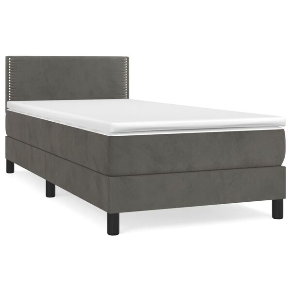 vidaXL Sommier &agrave; lattes de lit et matelas Gris fonc&eacute; 90x200 cm Velours