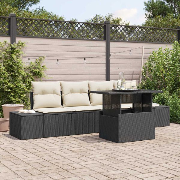 vidaXL Ensemble de canap&eacute; de jardin avec coussin 5 pcs Noir et Cr&egrave;me