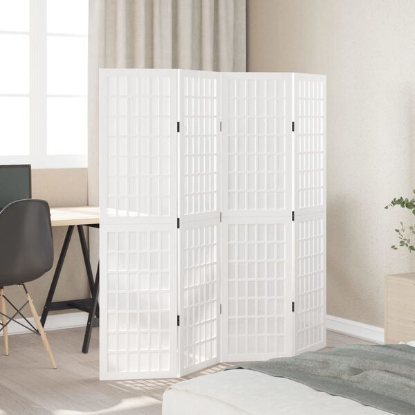 vidaXL Cloison de s&eacute;paration 4 panneaux blanc bois de paulownia massif