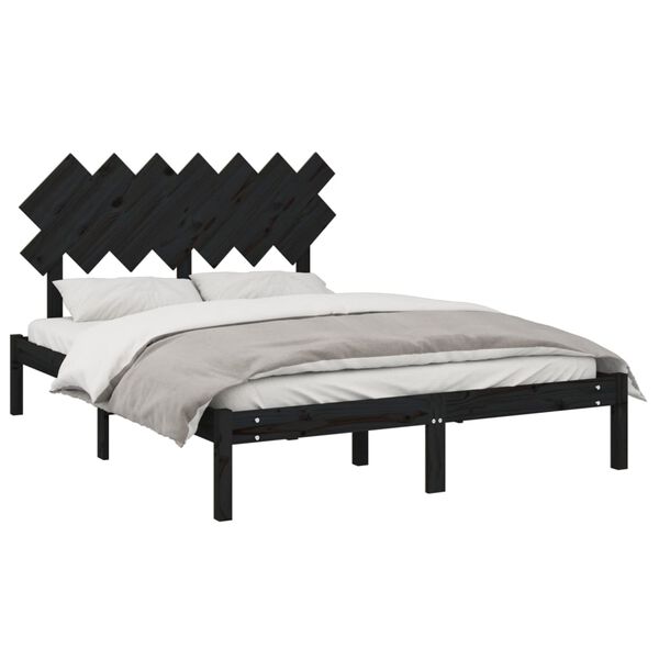 vidaXL Cadre de lit sans matelas noir 140x190 cm bois massif