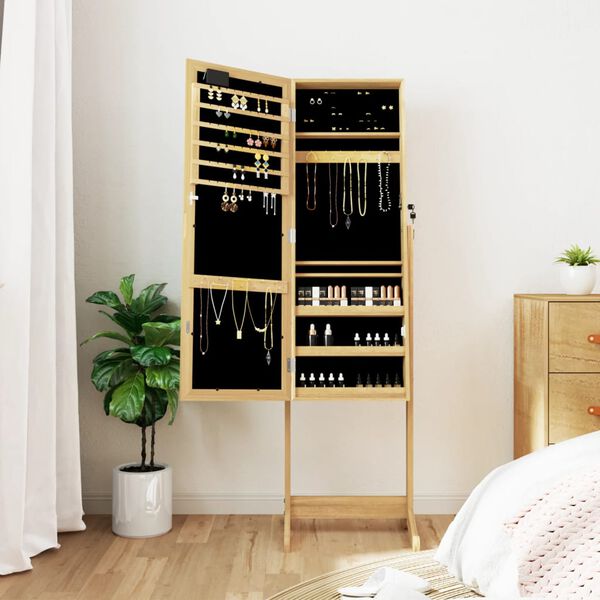 vidaXL Armoire &agrave; bijoux miroir avec lumi&egrave;res LED sur pied