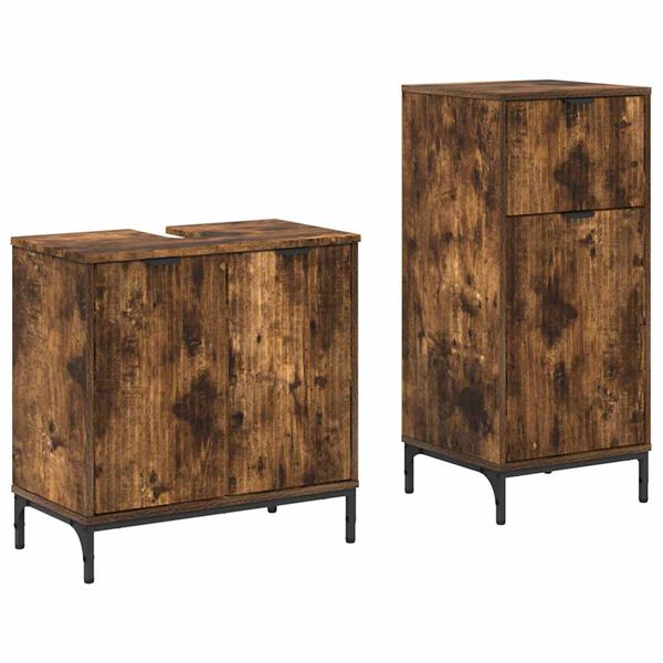 vidaXL Ensemble de mobilier de salle de bain 2 pcs Ch&ecirc;ne fum&eacute;
