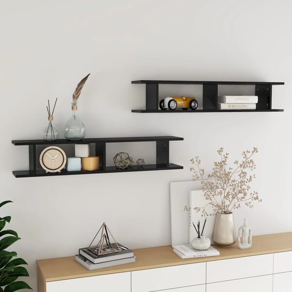 vidaXL &Eacute;tag&egrave;res murales 2 pcs noir brillant bois d'ing&eacute;nierie