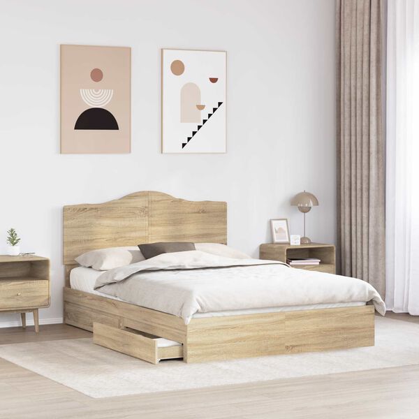 vidaXL Lit de Rangement Ch&ecirc;ne Sonoma 140 x 200 cm Bois d'ing&eacute;nierie