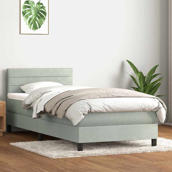 vidaXL Sommier &agrave; lattes de lit et matelas gris clair 90x210 cm velours