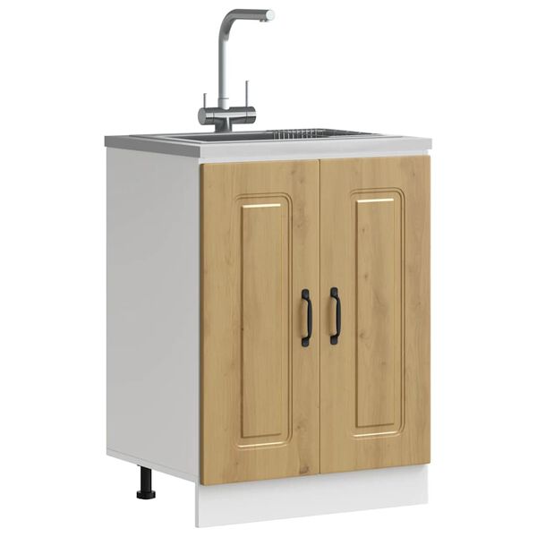 vidaXL Meuble bas pour &eacute;vier Kalmar ch&ecirc;ne artisanal bois d'ing&eacute;nierie
