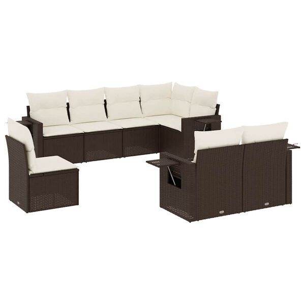 vidaXL Salon de jardin 8 pcs avec coussins marron r&eacute;sine tress&eacute;e