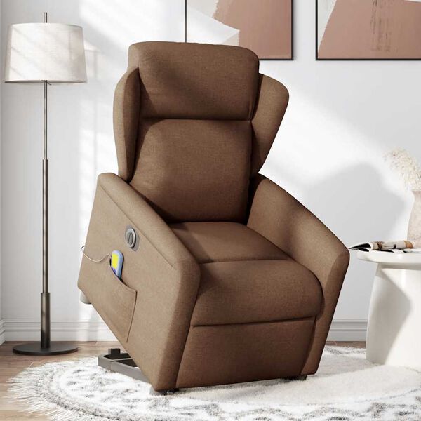 vidaXL Fauteuil inclinable de massage &eacute;lectrique Marron Tissu