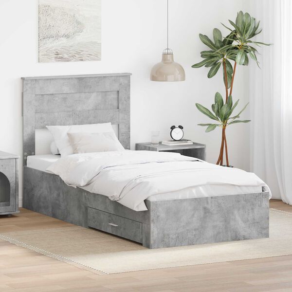 vidaXL Cadre de lit Gris B&eacute;ton et Argent 75 x 190 cm Bois d'ing&eacute;nierie