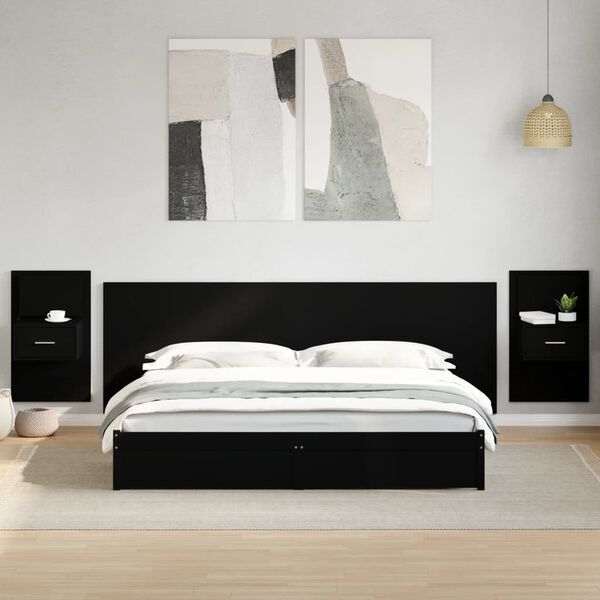 vidaXL T&ecirc;te de lit avec armoires noir 240 cm bois d'ing&eacute;nierie