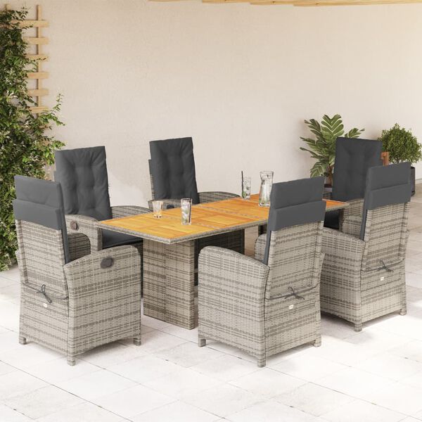vidaXL Ensemble &agrave; manger de jardin et coussins 7 pcs gris rotin
