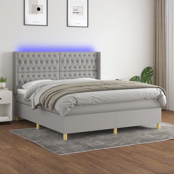 vidaXL Sommier &agrave; lattes de lit matelas LED Gris clair 160x200 cm Tissu