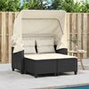vidaXL Canap&eacute; de jardin 2 places avec auvent et tabourets noir rotin