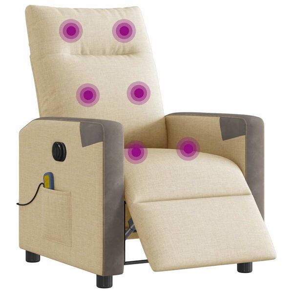 vidaXL Fauteuil inclinable de massage &eacute;lectrique cr&egrave;me tissu