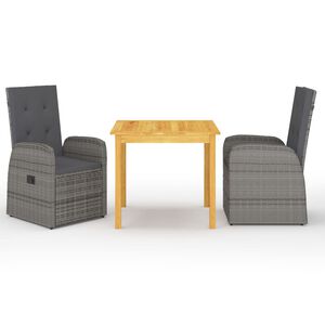 vidaXL Ensemble &agrave; manger de jardin 3 pcs Gris