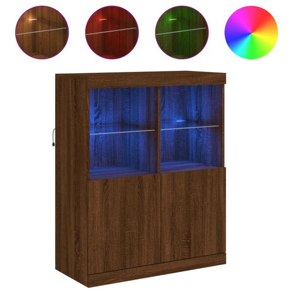 vidaXL Buffet avec lumi&egrave;res LED ch&ecirc;ne marron 81x37x100 cm