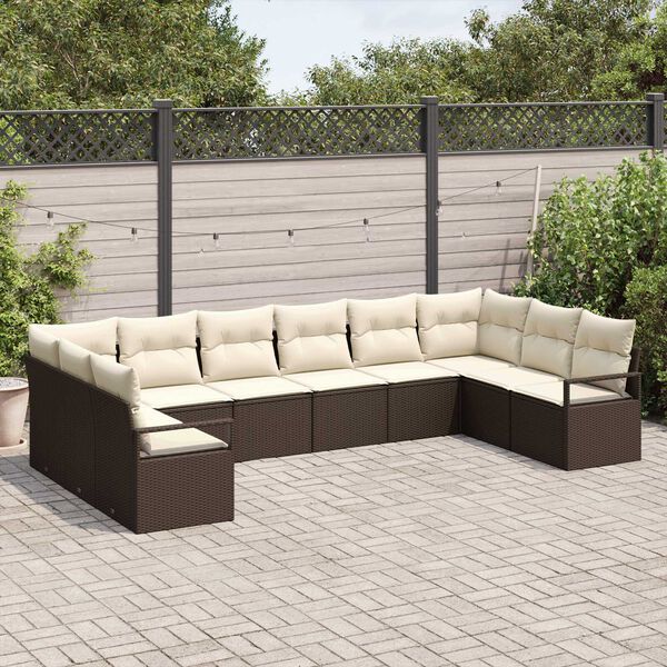 vidaXL Ensemble de Canap&eacute;s avec coussin 10 pcs Marron polyrotin