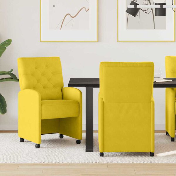 vidaXL Chaises de Salle &agrave; Manger avec Roues 2 pcs Jaune Velours