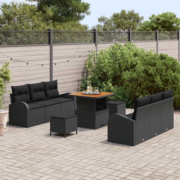 vidaXL Ensemble de canap&eacute; de jardin avec coussin 9 pcs Noir