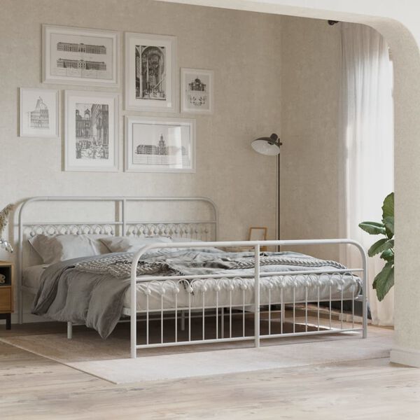 vidaXL Cadre de lit m&eacute;tal sans matelas et pied de lit blanc 183x203 cm