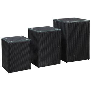 vidaXL Tables d'appoint 3 pcs et dessus en verre Noir R&eacute;sine tress&eacute;e