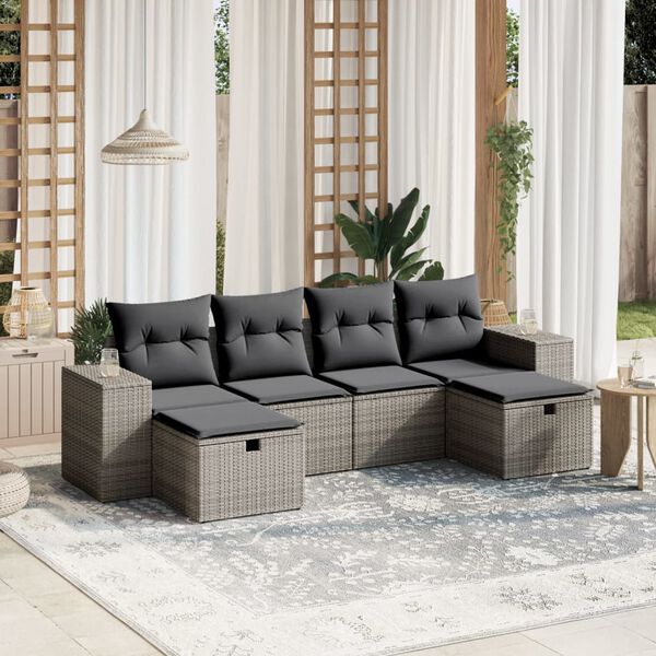 vidaXL Salon de jardin 6 pcs avec coussins gris r&eacute;sine tress&eacute;e